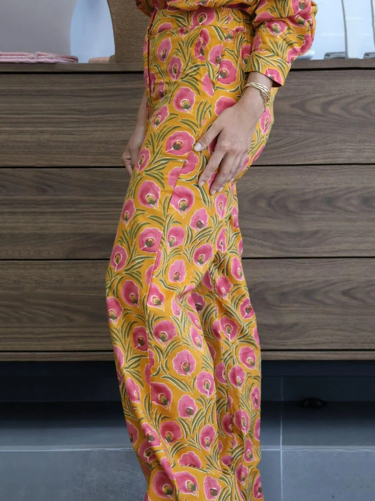 Unique Floral Print Mustard Shirt