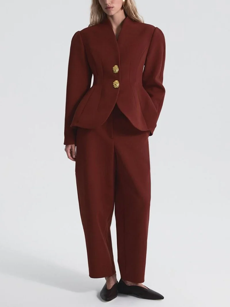Exquisite Burgundy Slim Pocket Pants