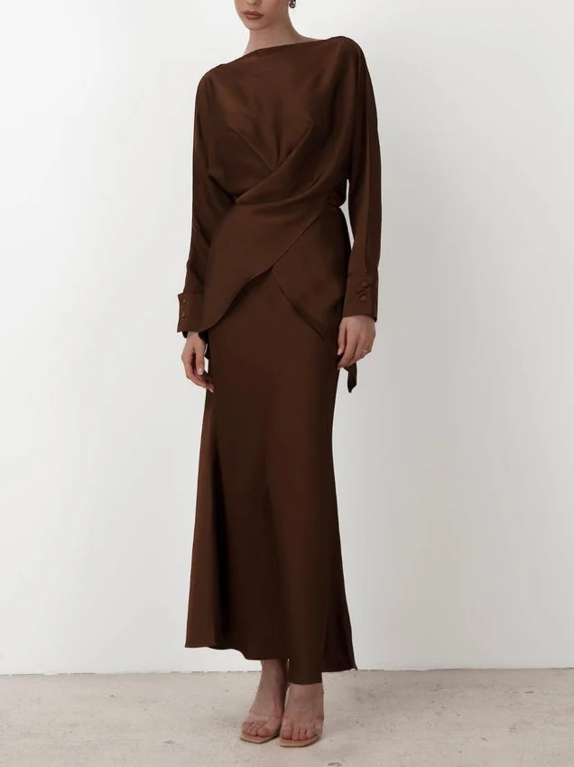 Elegant Asymmetrical Satin Long-sleeved Shirt