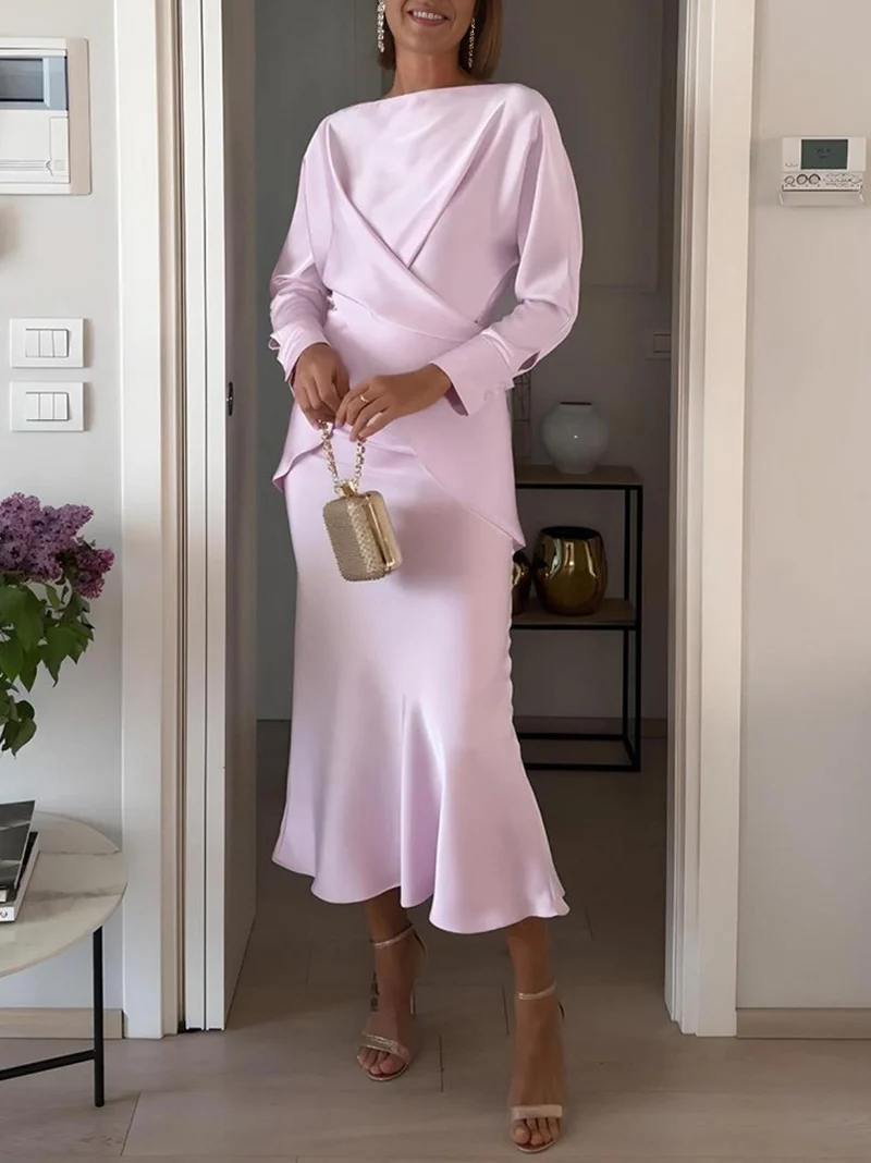 Elegant Asymmetrical Satin Long-sleeved Shirt