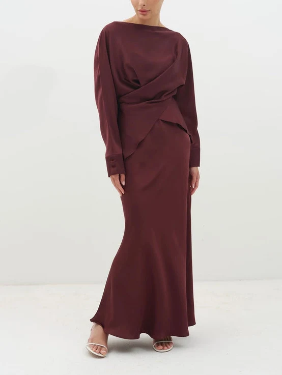 Elegant Asymmetrical Satin Long-sleeved Shirt