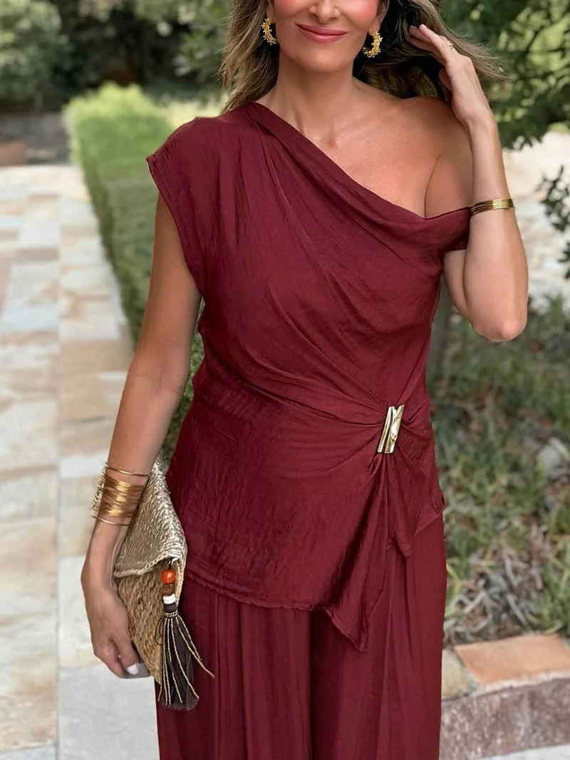 Casual Ruched High-Waist Wide-Leg Pants