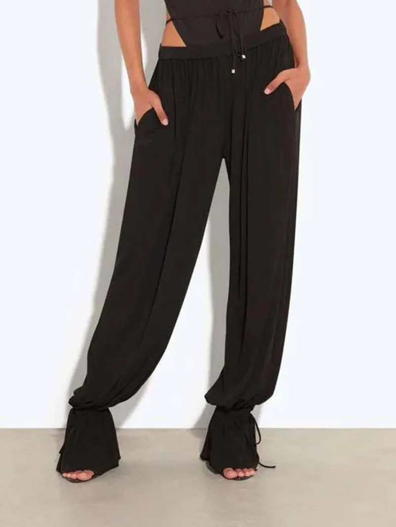Casual Ruched Pocket Elastic Waistband Pants