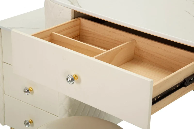 Bureau blanc avec tabouret assorti – Mobilier de chambre Sharon avec plateau en marbre
