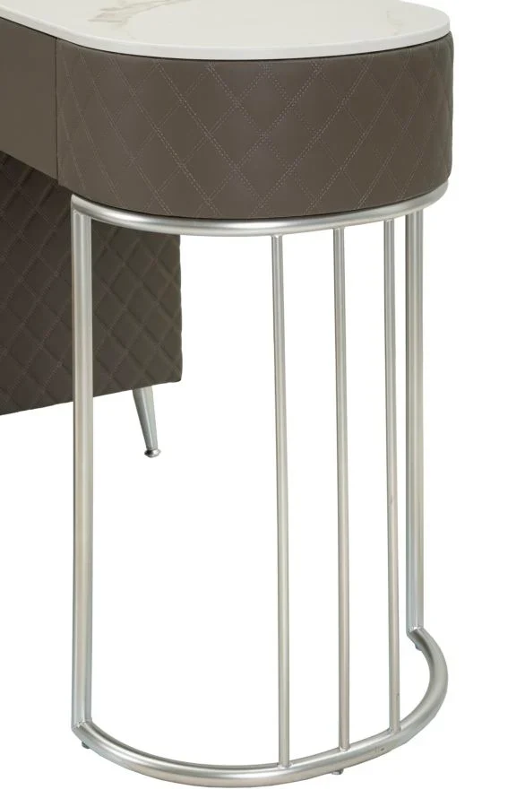 Bureau de lit gris avec tabouret et pieds argentés – Sharon Modern Style avec plateau en marbre