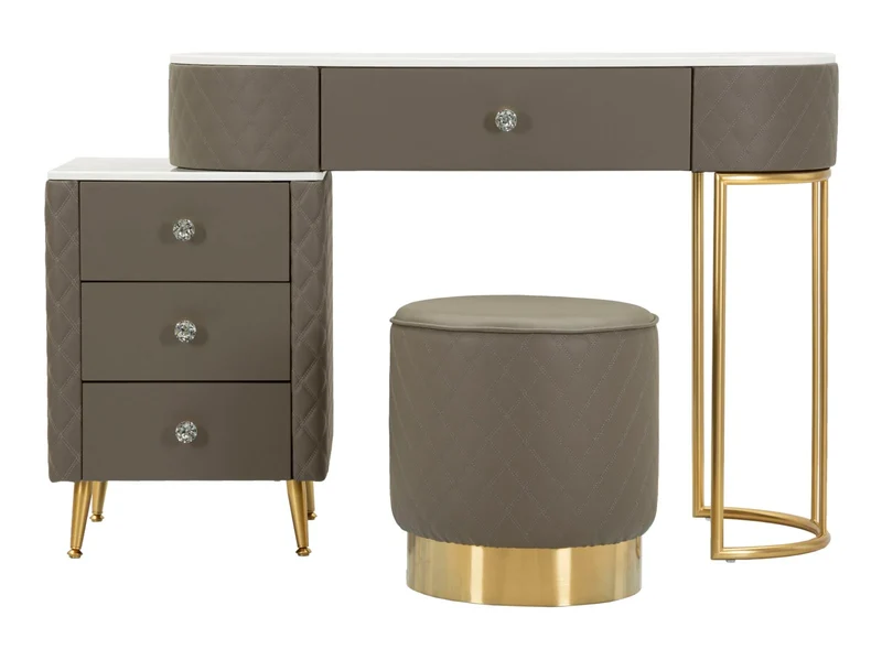 Bureau gris avec tabouret assorti – Mobilier de chambre Sharon avec plateau en marbre