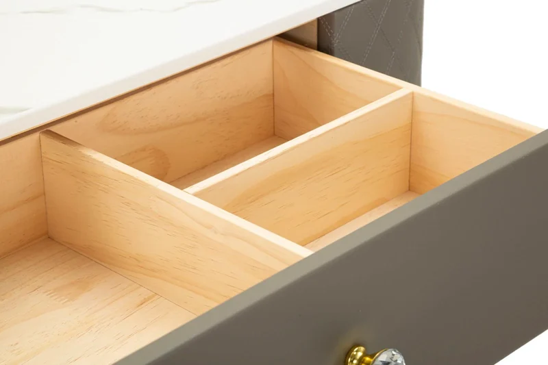 Bureau gris avec tabouret assorti – Mobilier de chambre Sharon avec plateau en marbre