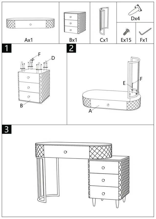 Bureau gris avec tabouret assorti – Mobilier de chambre Sharon avec plateau en marbre
