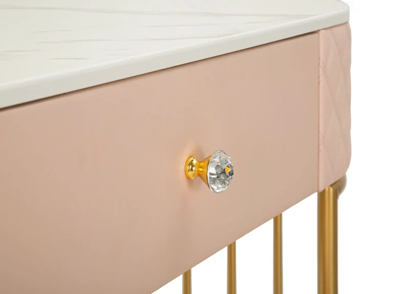 Bureau rose avec tabouret assorti – Mobilier de chambre Sharon avec plateau en marbre