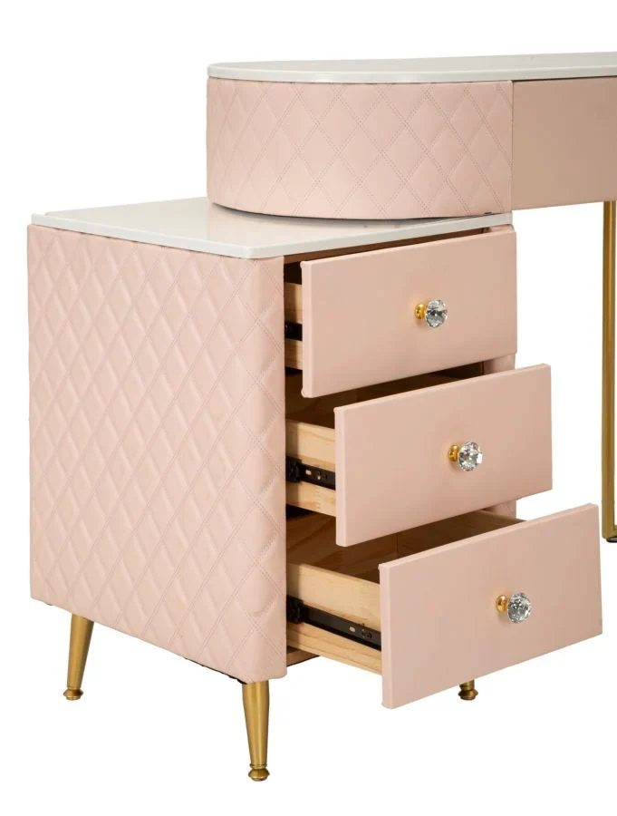 Bureau rose avec tabouret assorti – Mobilier de chambre Sharon avec plateau en marbre