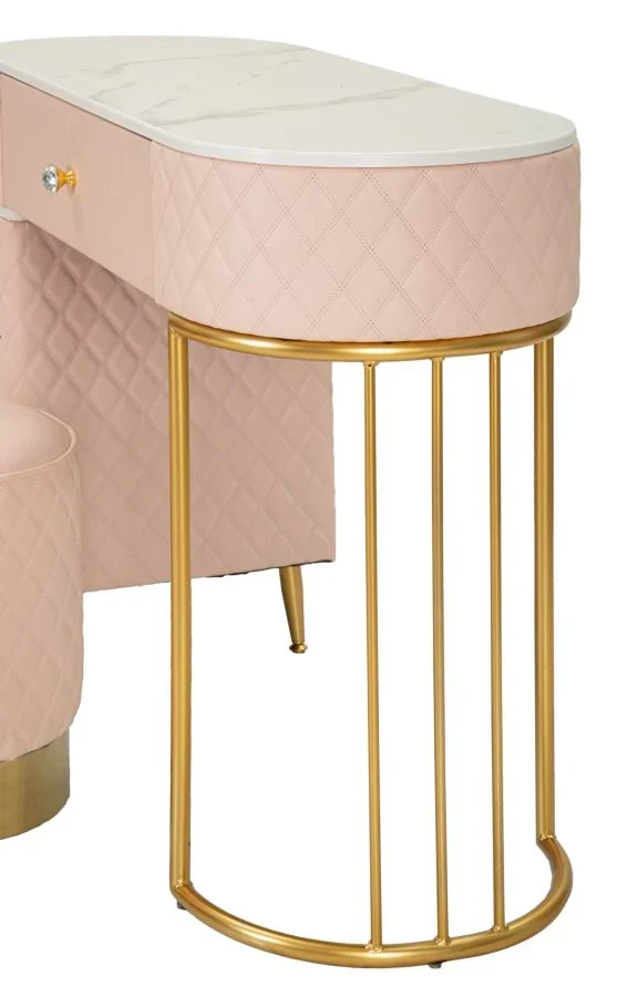 Bureau rose avec tabouret assorti – Mobilier de chambre Sharon avec plateau en marbre