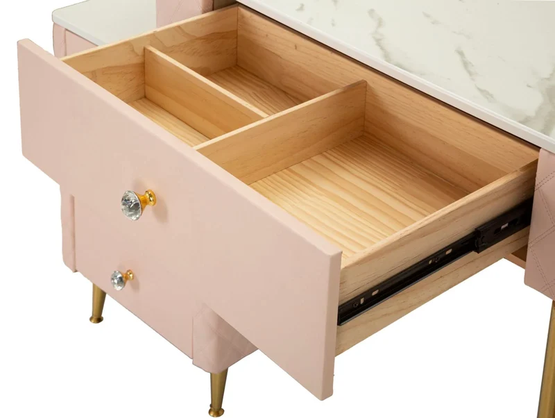 Bureau rose avec tabouret assorti – Mobilier de chambre Sharon avec plateau en marbre