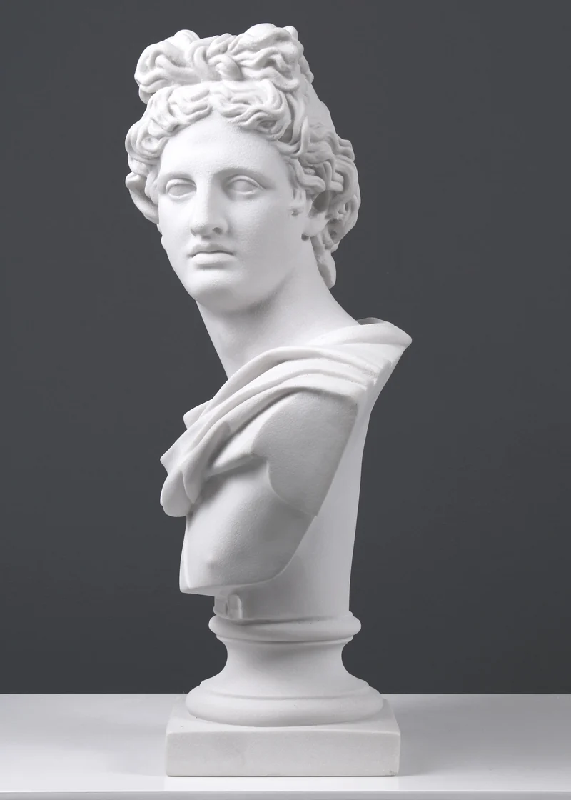 Buste d'Apollon - grande sculpture en marbre blanc