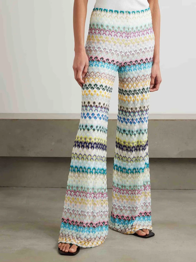 Elegant Wavy Crocheted Wide-Leg Pants