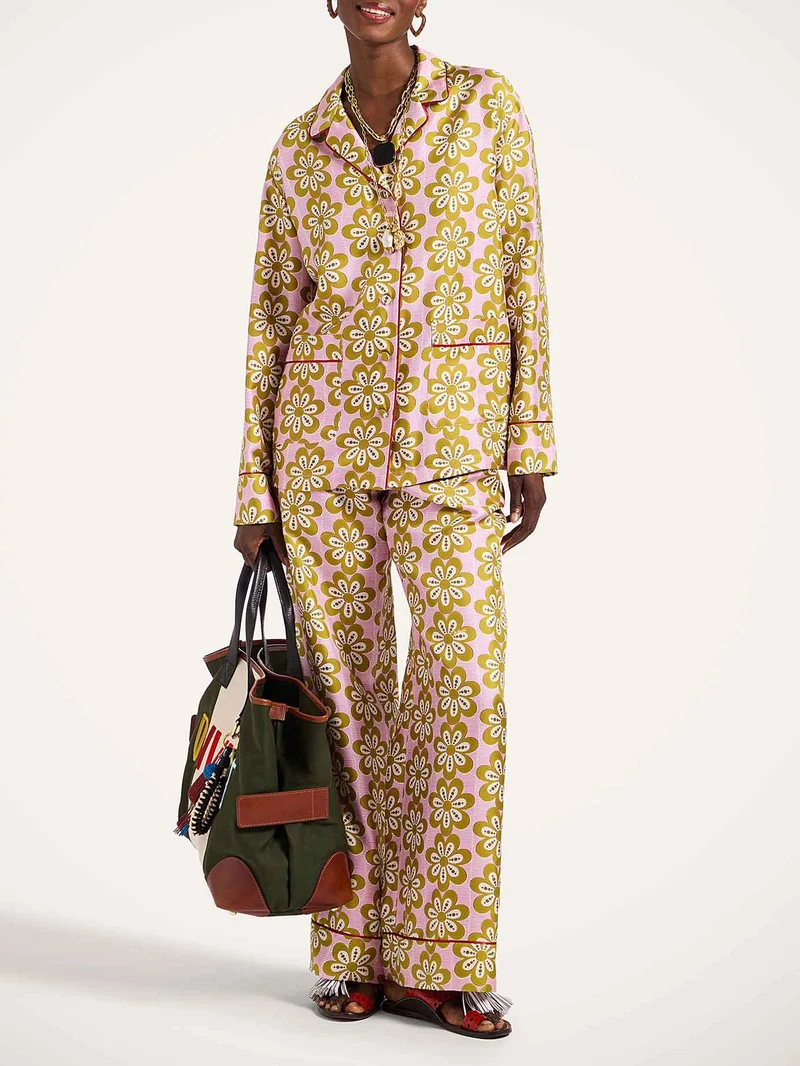 Exquisite Satin Floral Print Long-sleeved Pajama Set