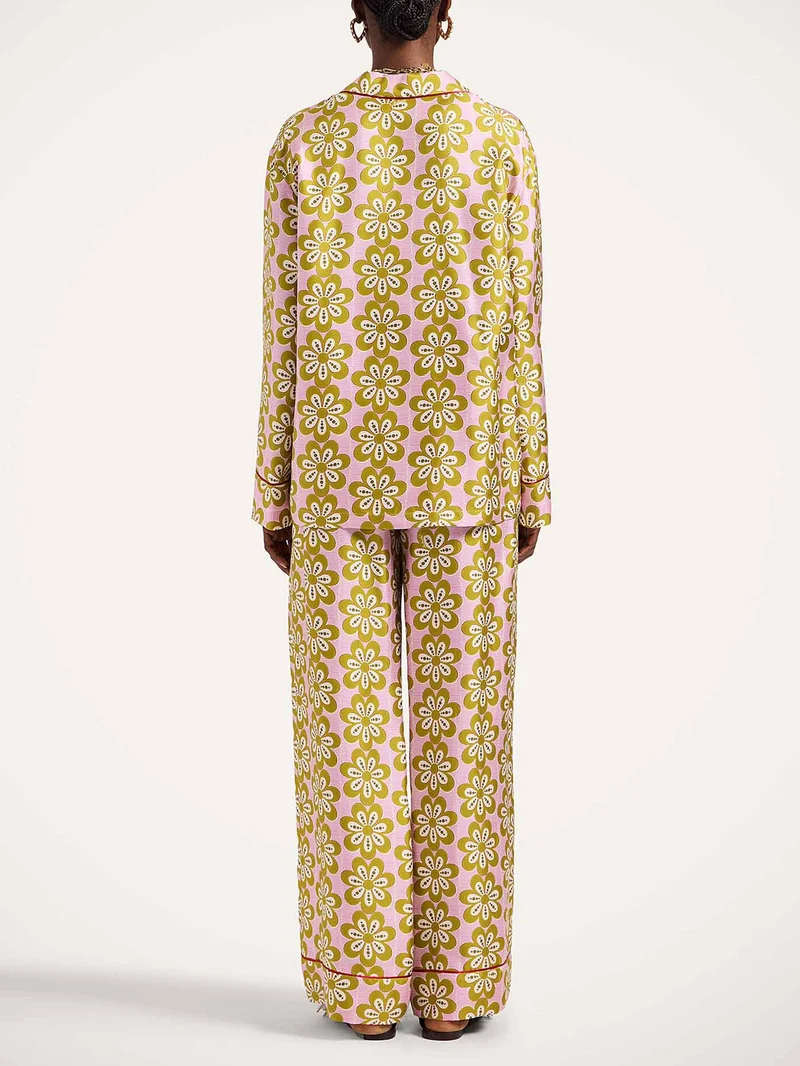 Exquisite Satin Floral Print Long-sleeved Pajama Set