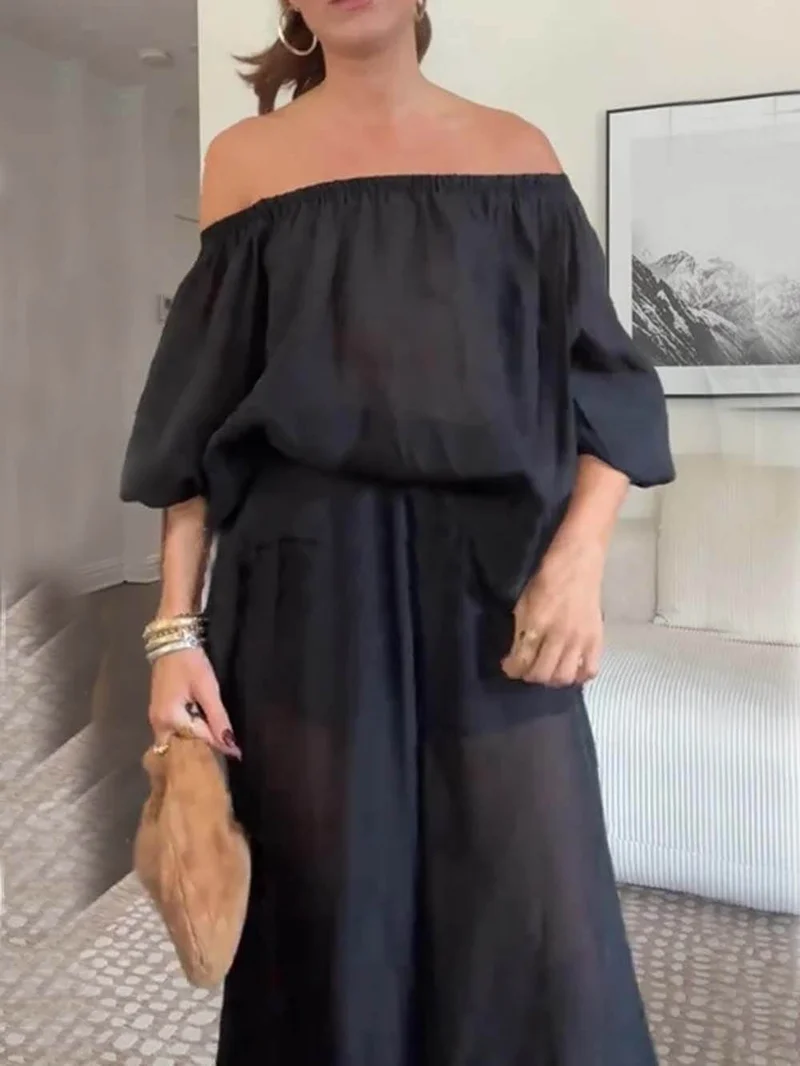 Casual Chiffon Off Shoulder Balloon Sleeve Top