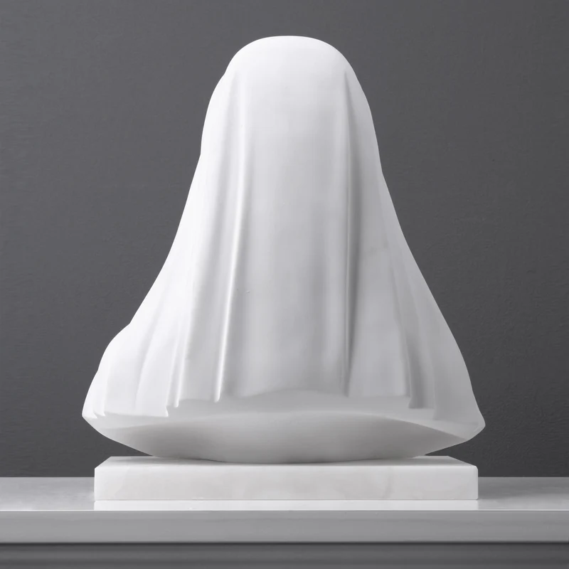 Buste de dame voilée - sculpture en marbre