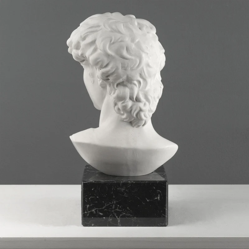 Buste de David par Michel-Ange sur Socle en Marbre Noir (Grand Modèle)