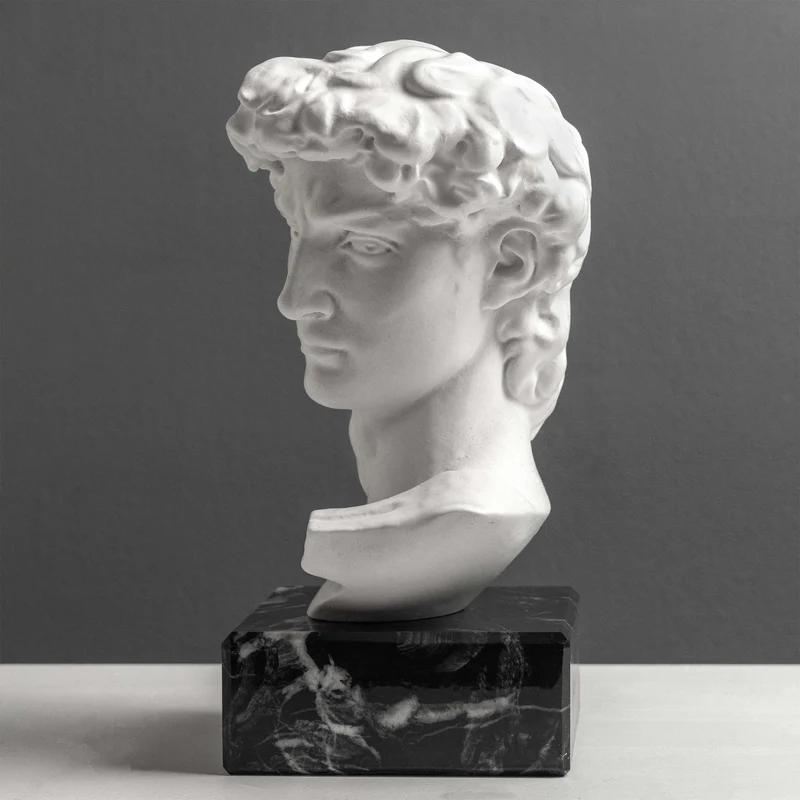 Buste de David par Michel-Ange sur Socle en Marbre Noir (Petit Modèle)