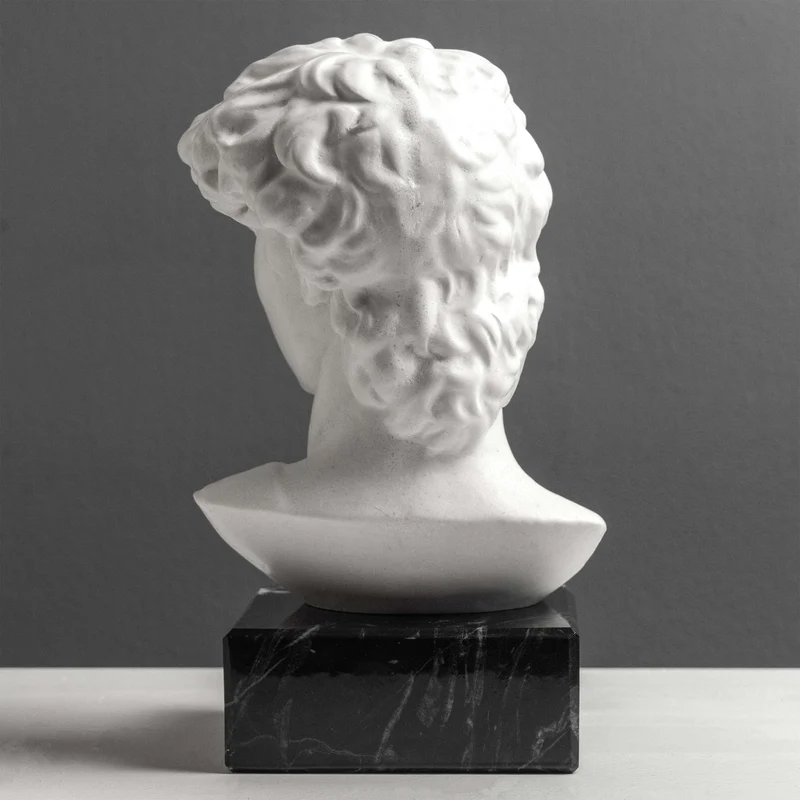 Buste de David par Michel-Ange sur Socle en Marbre Noir (Petit Modèle)