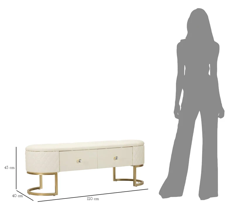 Banc rembourré blanc avec tiroirs – Rangement Sharon