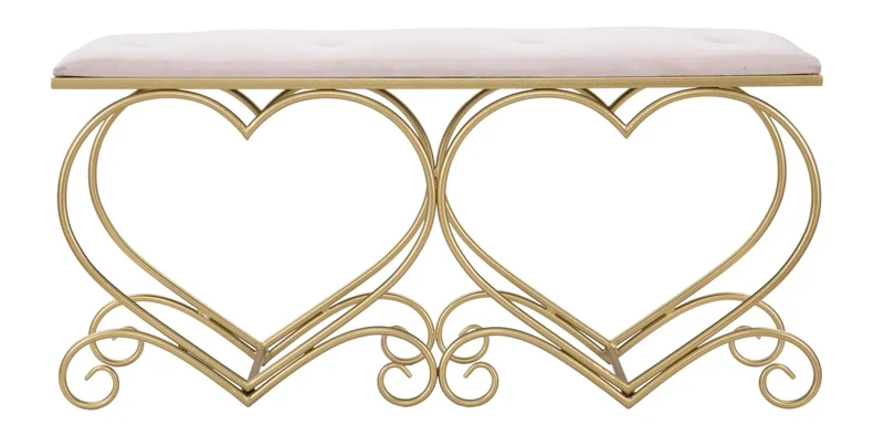 Banc rose pâle avec pieds en forme de cœur en métal doré