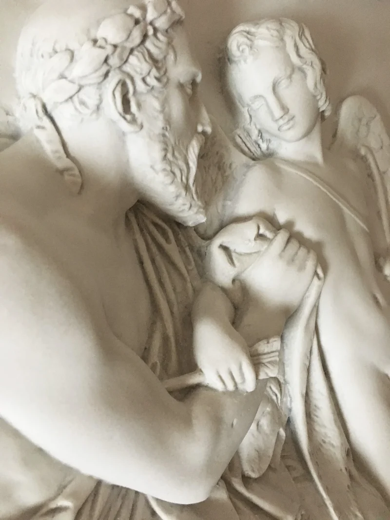 Bas-Relief Cupidon reçus par Anacreon - sculpture en marbre
