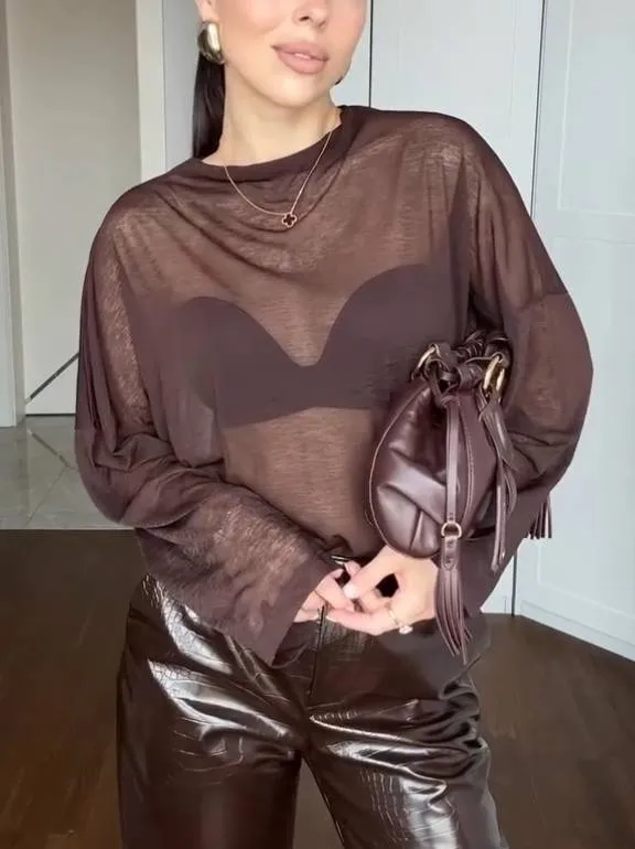 Minimalist Perspective T-shirt And Leather Pants Suit