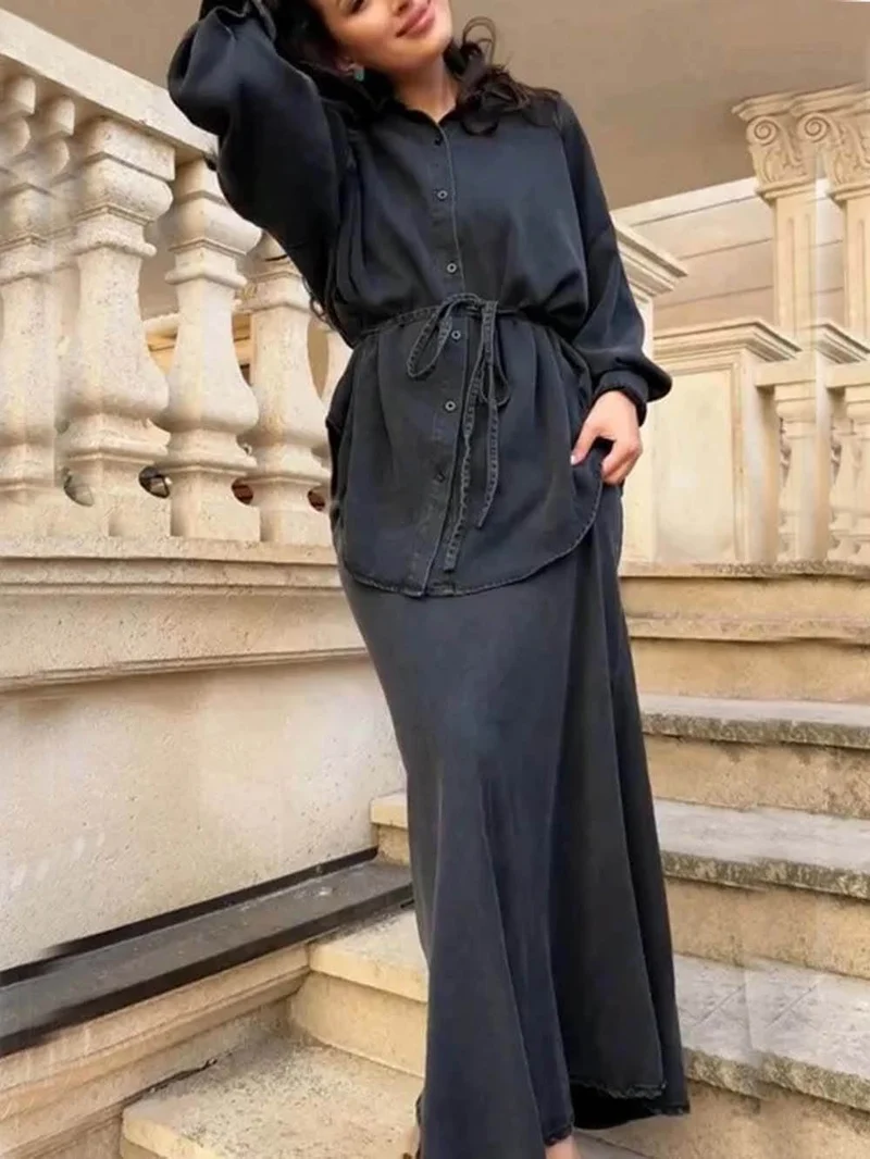 Fashion Casual Tie-Waist Loose Button-Up Top