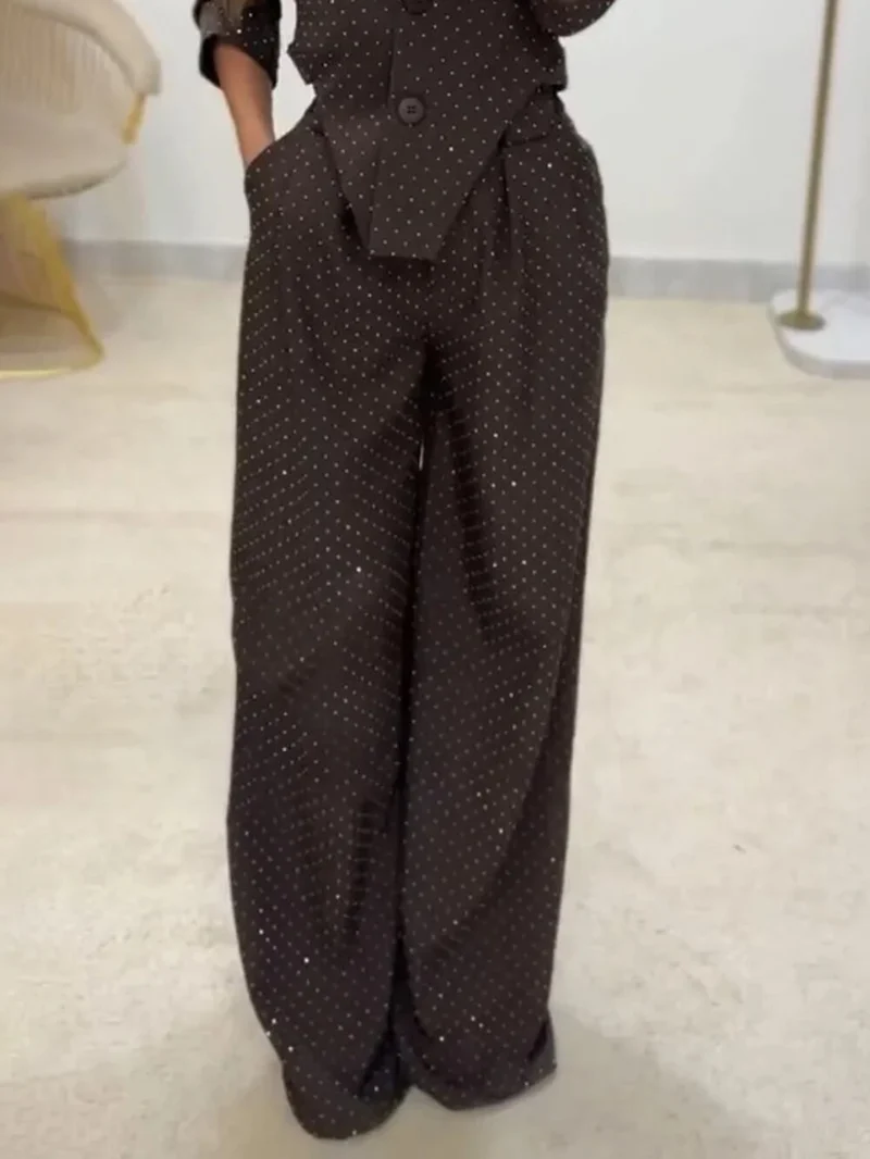 Chic Commute Lapel Asymmetric Sequin Embellished Top