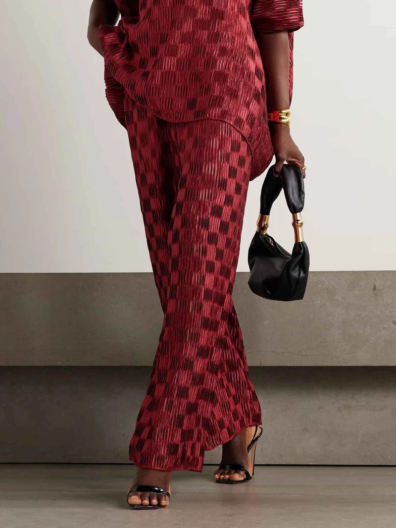 Exquisite Textured High-Waisted Wide-Leg Pants