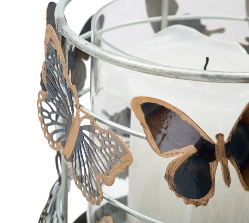 Bougeoir rond en métal avec papillon glamour