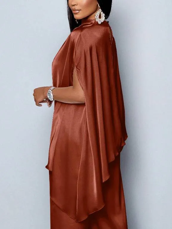 Swing Collar Irregular Hem Shirt And Wide Leg Pants Suit