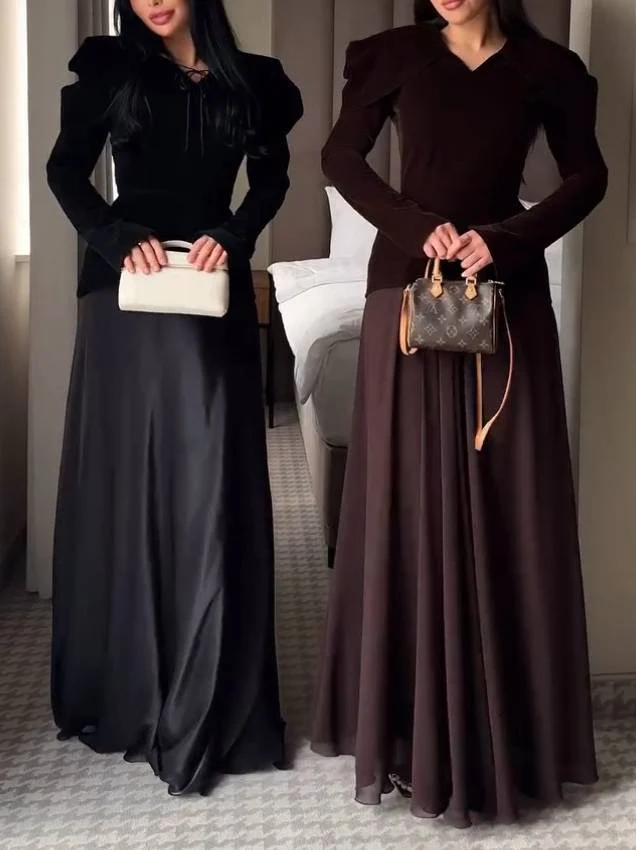 Vintage Velvet Shirt And Skirt Suit-Shirt