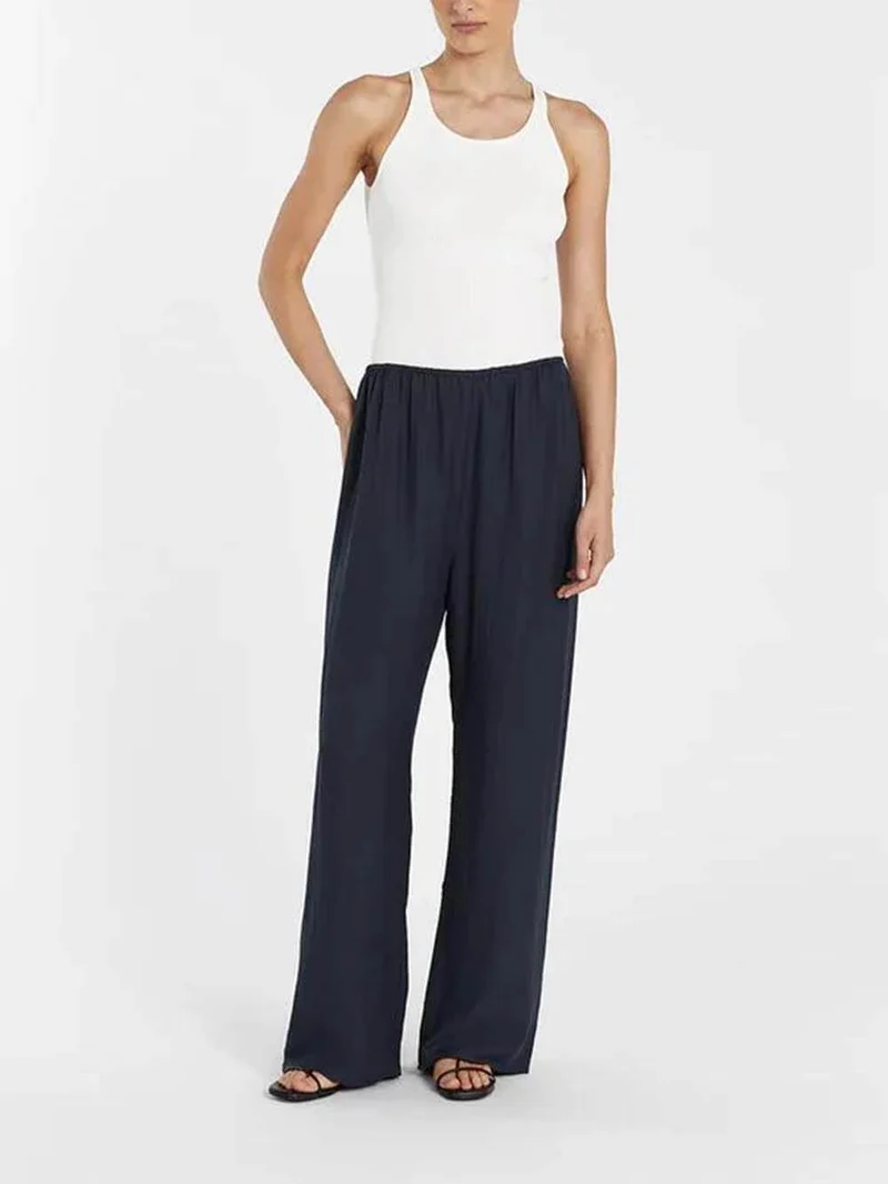 Casual Asymmetrical Twist Detailing Top Linen-Blend Pants Set