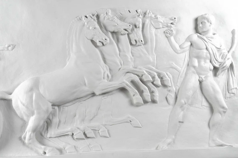 Char d'Éos - bas-relief (Herculanum) - grande sculpture en marbre blanc