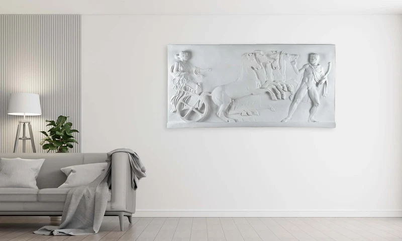 Char d'Éos - bas-relief (Herculanum) - grande sculpture en marbre blanc