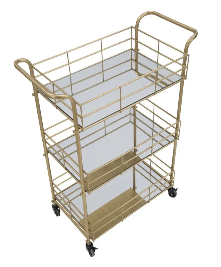 Chariot carré en métal et verre avec 3 étagères