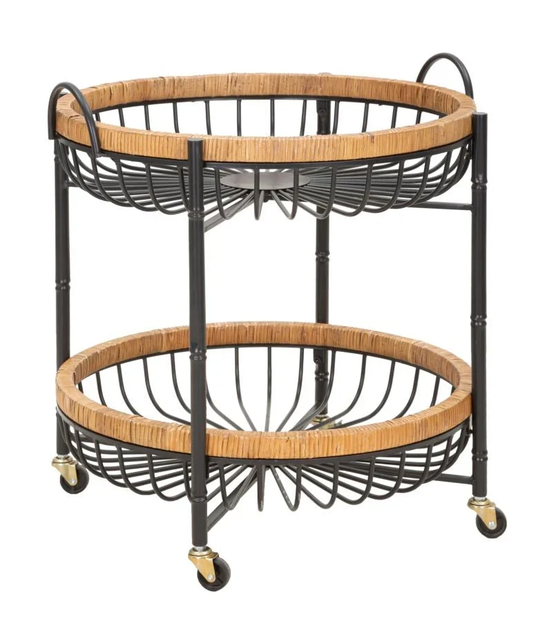 Chariot rond en rotin avec double étagère – Chariot de service Cebu