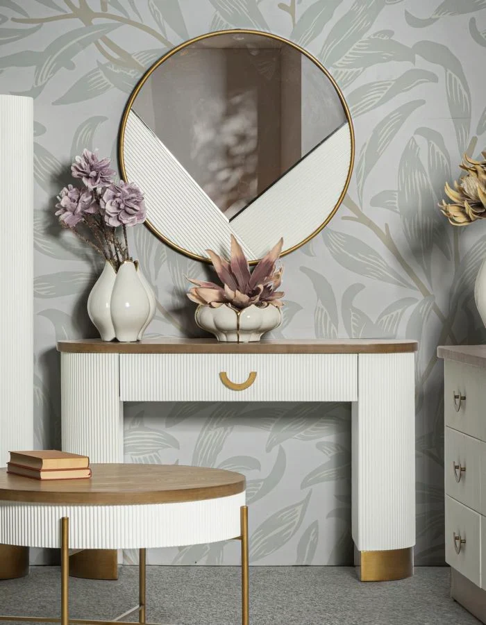 Console blanche avec accents en bois – Tolosa Modern Entryway