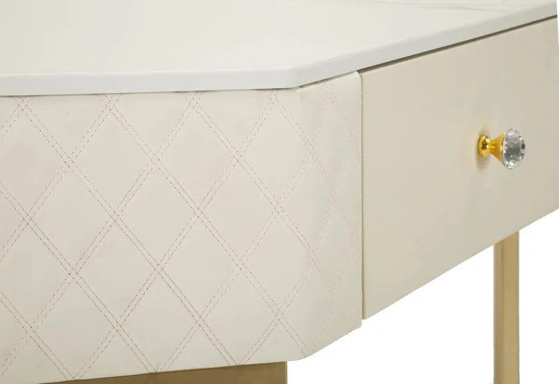 Console blanche avec cadre doré – Angie Design élégant avec plateau en marbre