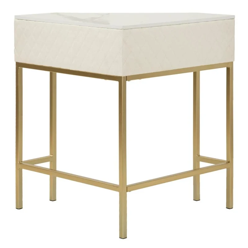Console blanche avec cadre doré – Angie Design élégant avec plateau en marbre
