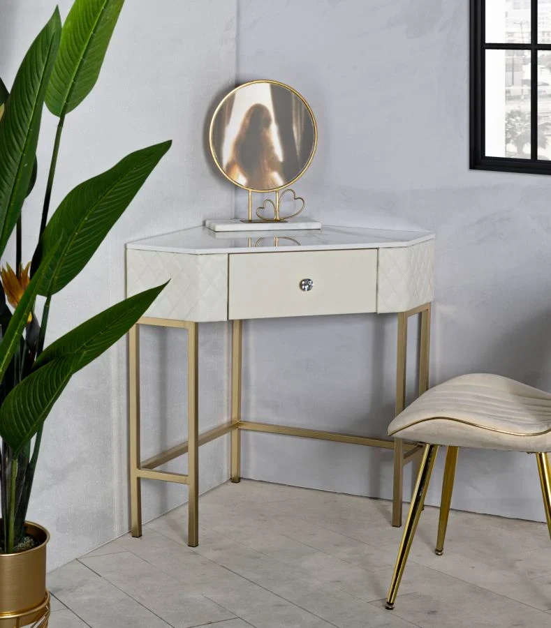 Console blanche avec cadre doré – Angie Design élégant avec plateau en marbre