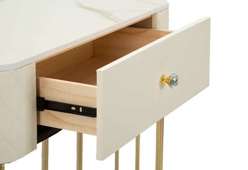 Console blanche avec pieds dorés – Entrée moderne Sharon avec plateau en marbre