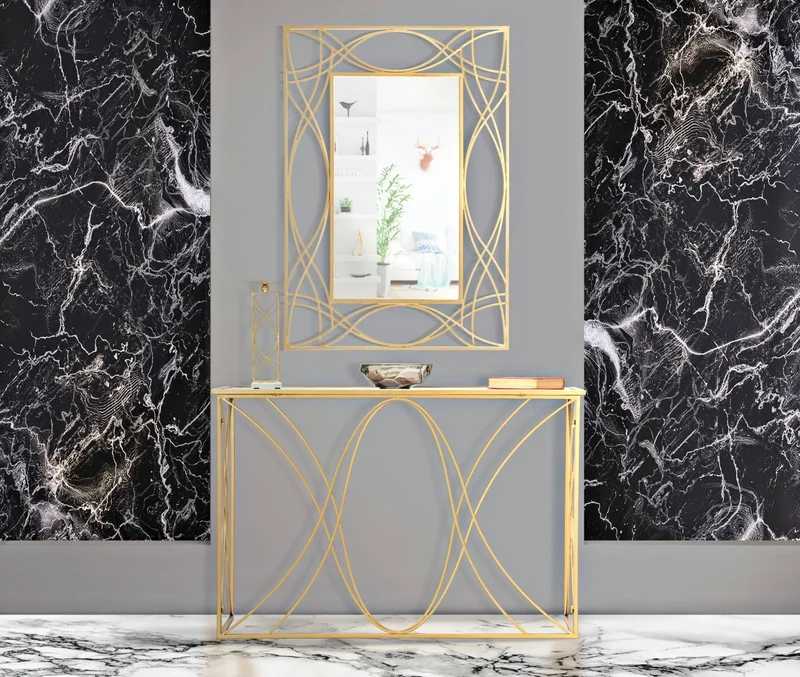 Console en verre avec cadre doré – Table d'entrée moderne Exy