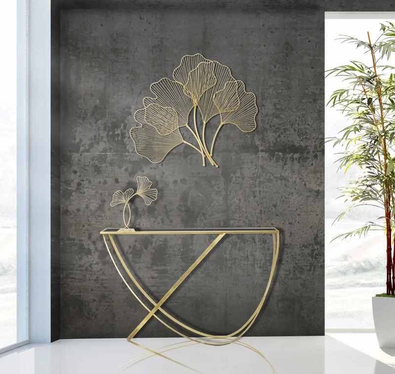 Console en verre avec piètement en métal doré – Table d'entrée moderne