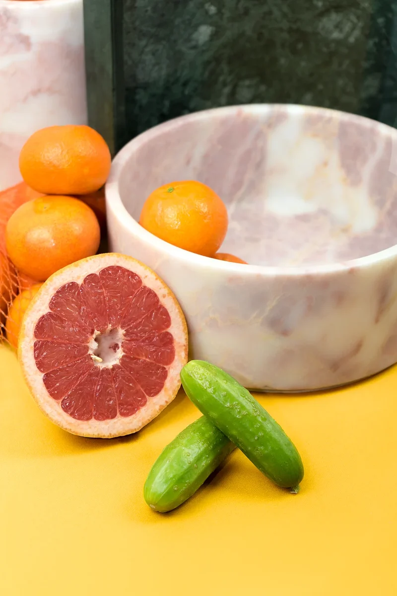Corbeille à Fruits en Marbre Rose et Beige