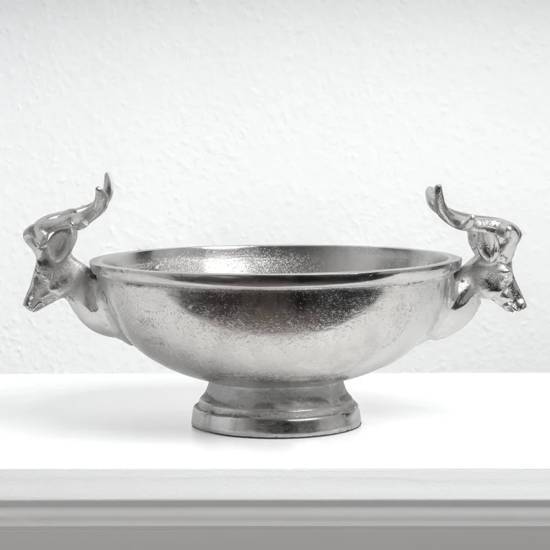 Coupe Centre de Table Argentée avec Poignées Têtes de Cerf
