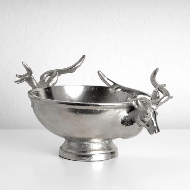 Coupe Décorative Argentée avec Poignées Têtes de Cerf (Petite)